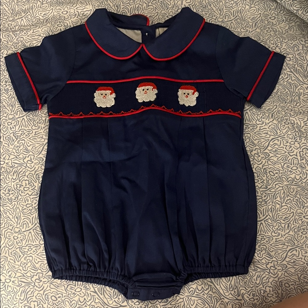 Navy Blue Santa Embroidered Kids Bodysuit